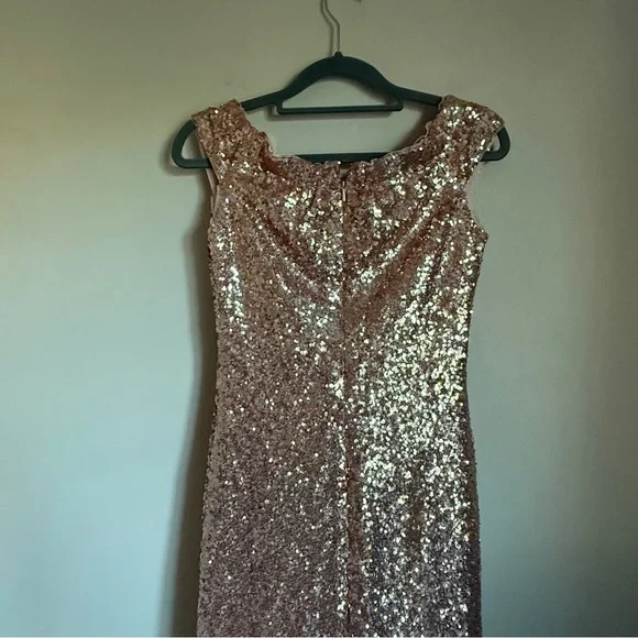 Theia Rose Gold Gemma Sleeveless Cut Sequin Embellishment Maxi Gown Size 4 - Picture 9 of 10